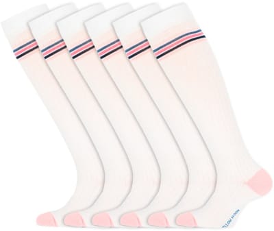 Kniekousen | Sokken voor meisjes | Merk: Yellow Moon | Kleur: Wit / Roze | Maat: 19 t/m 34 | 6 Paar