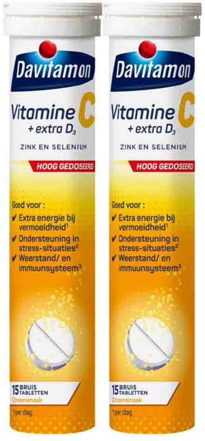 Davitamon Vitamine C Forte + Extra D3 Citroen - 2 x 15 bruistabletten - Voordeelverpakking