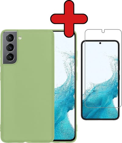 Hoesje - Met Screenprotector - Geschikt voor Samsung Galaxy S22 - Sterk & Shockproof - Telefoon Hoes - Back Cover - Siliconen Case - Telefoonhoes - Groen