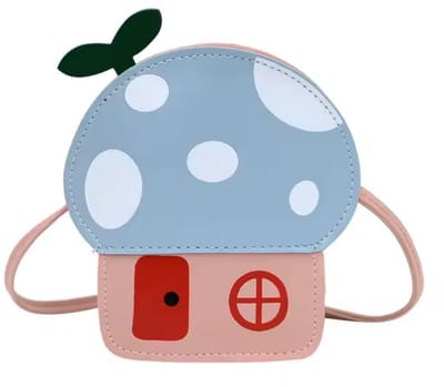 Crossbody Tasje Paddenstoel - Schoudertas voor Kinderen - 13x13cm - Tas met Strap - Rits - Roze - Grijsblauw