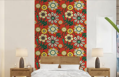 Behang - Fotobehang Design - Bloemen - Hippie - Retro - Breedte 150 cm x hoogte 240 cm