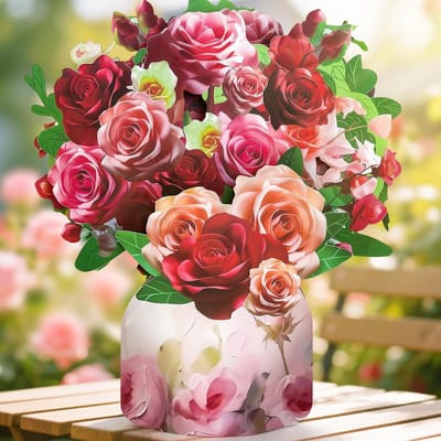 3D Pop-up Verjaardagskaart met Rozen - Luxe Wenskaart voor Vrouw of Moeder
