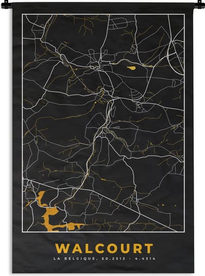 Wandkleed - Wanddoek - Walcourt - Plattegrond - Goud - Stadskaart - Kaart - 120x180 cm - Wandtapijt