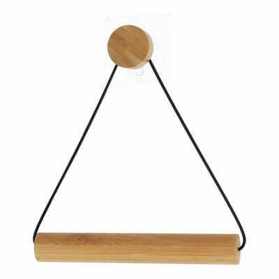 Tendance Toiletrolhouder Malmo - zwart/naturel - wand/muur - zelfklevend - bamboe/metaal - zonder boren