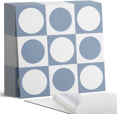 Coloray Plaktegels - Geometrische cirkels in een raster Zelfklevende Tegels - 20 cm x 20 cm - Blauw Plaktegels - 20 stuks - Vierkant PVC Tegels - Plaktegels Badkamer - Plaktegels Vloer - Vinyltegels Vloer Zelfklevend - Wandtegel Zelfklevend