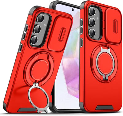 Hoesje Geschikt voor Samsung Galaxy A56 / A36 hoesje Rood backcover met Met Draaibare Ring Houder en camera bescherming
