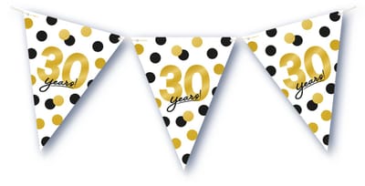 BTH – 30 Jaar Vlaggenlijn – Wit-Zwart-Goud – 6 m Verjaardag Decor – 30 Jaar Celebration Feest Versiering – Slinger