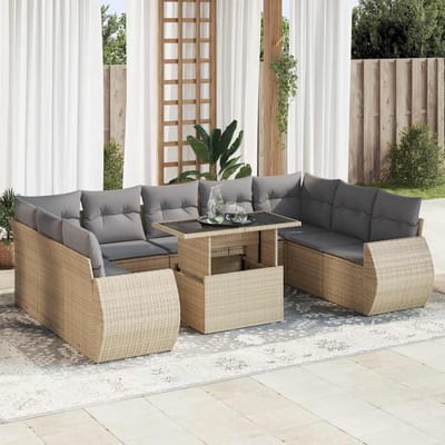 vidaXL - 10-delige - Loungeset - met - kussens - poly - rattan - beige