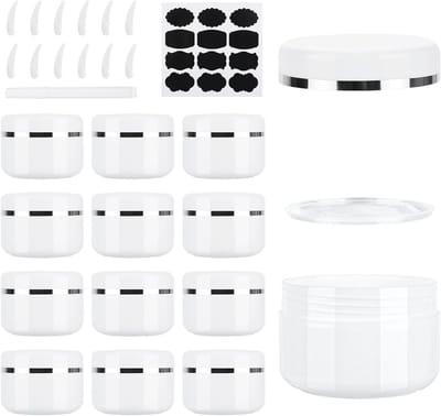 Set van 12 Lege Cosmetische Potjes van 100ml, Herbruikbare Plastic Containers met Spatel, Pen en Labels voor Olie, Crème en Maskers