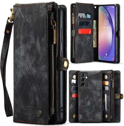 Geschikt Voor Samsung Galaxy S23 FE Hoesje - Solidenz Wallet Case S23 FE - Telefoonhoesje S23 FE - S23 FE Case Met Pasjeshouder - Met Ritsvak - Met Polskoord - Portemonee Hoes - S23FE - Zwart