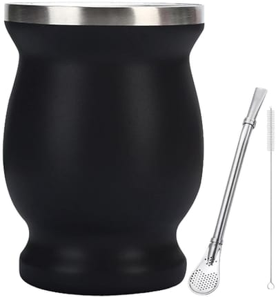 Dailygoods- Kalebas Dubbellaags Vacuüm - Mini Beker - RVS - Inclusief Rietje - Bekerborstel - 8oz Capaciteit - Thermosbeker