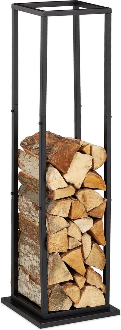Metaal Brandhoutrek 121x35x35 cm Hoog voor Binnen - Haardhoutrek voor Open Haard Zwart