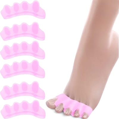 Teenspreider siliconen voor alle tenen, 6 x, tenenspreider, hallux valgus, correctie, gel teenslippers voor bunion-correctie, correctie voor alle tenen, correctie voor hamertenen-Roze