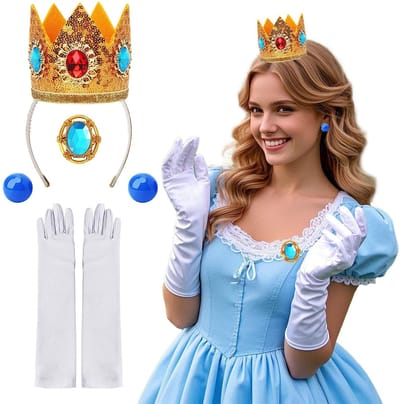 Dailygoods- Prinsessenkostuum Roze - Kostuumset met Kroon - Elegante Jurk - Handschoenen - Oorbellen - Geschikt voor Carnaval/Halloween - Prinsessenoutfit