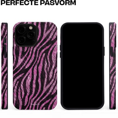 Casetastic hoesje geschikt voor Apple iPhone 13 Pro Max - MagSafe - Dubbellaagse bescherming - Roze Paarse Zebraprint - Fashion Case - Zwart Lila