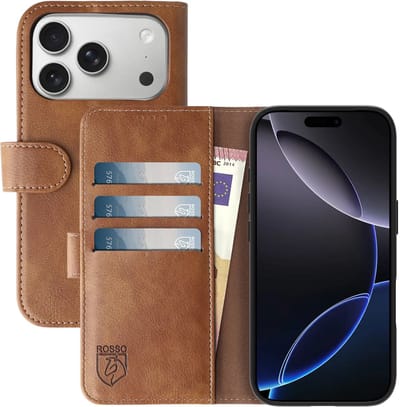Rosso Element Geschikt voor Apple iPhone 17 Pro | Wallet Book Case | Portemonnee Hoesje | 3 Pasjes | Magneetsluiting | Stand Functie | Bruin