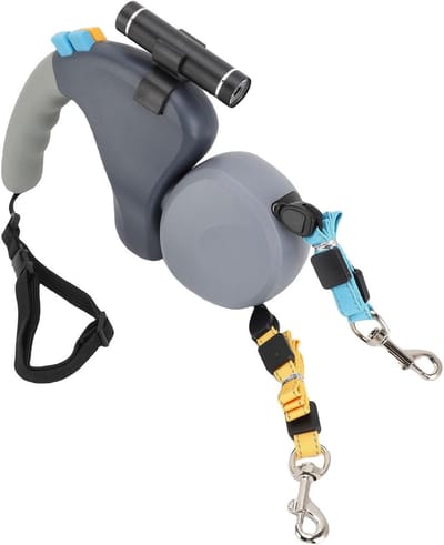 Dubbele Hondenriem - Oprolbare Leiband - Twee Honden Uitlaten - 360 Graden Rotatie - 3 Meter Lengte - Grijs