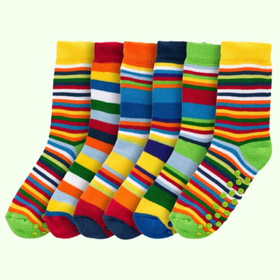 Kindersokken | huissokken | antislip | vrolijke sokken | badstof sokken | per 6 paar | thema: strepen