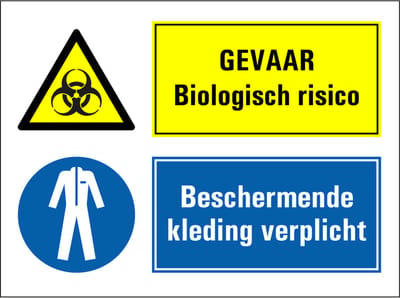 Biologisch gevaar, beschermende kleding verplicht sticker 280 x 210 mm