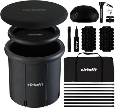VirtuFit IJsbad XXL met Hoes - 375 Liter - Antraciet - Inclusief accessoires - Zitbad - Ice Bath - IJsbad Opblaasbaar - Dompelbad - Opvouwbaar IJs Bad - IJsbaden