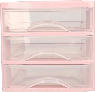 Plasticforte Ladeblokje/bureau organizer 3x lades - roze/transparant - L18 x B21 x H17 cm