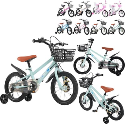 Kinderfiets met Mand en Steunwielen voor Kinderen van 2 tot 8 Jaar, 12/14/16 Inch