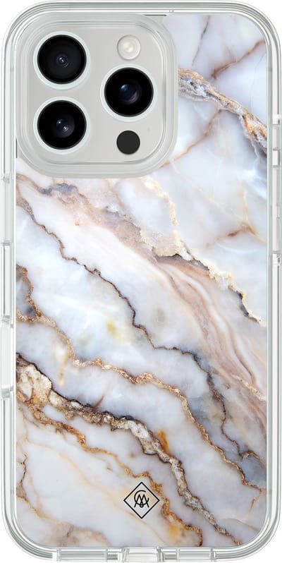 Casimoda® hoesje - Geschikt voor iPhone 16 Pro Max - Marble Dream - 2-in-1 case - Schokbestendig - Marble design - Verhoogde randen - Grijs, Transparant