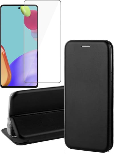 Hoesje geschikt voor Samsung Galaxy A52s en Screenprotector - Portemonnee Book Case - Zwart