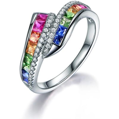 POMOiii Geometrie Kleuren Edelstenen Ring Voor Vrouwen Speciale Stijl Regenboog Trendy Vrouwelijke Feestringen Cadeau 10
