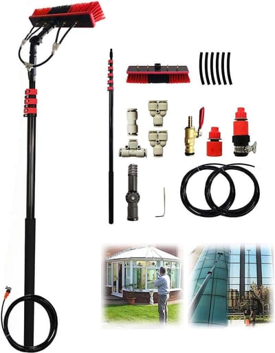 Glasbewassing Set - Telescopische Stok - Zonnepanelen Reinigen - 180 Graden Borstel - Tot 108 Meter