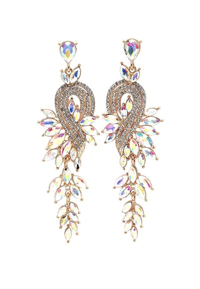 AVANT-GARDE PARIS Crystal Leaf oorbellen - 10cm x 3cm - goudkleurig met zilveren stenen - 1 paar