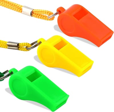 3-delige Plastic Fluitjes met Koord, Luide Geluid voor Sport, Training en Noodgevallen - Ideaal voor Scheidsrechters, Coaches en Hondentraining (Geel, Oranje, Groen)