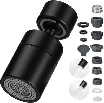 Dailygoods - 360 graden kraanopzetstuk - waterbesparend - zwart - draaibare waterbesparer - voor keuken en badkamer - met 2 straalsoorten