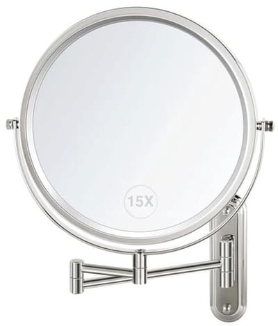 Dubbelzijdige 8,5 inch make-upspiegel met verlengde arm - 1X/15X vergrotende spiegel voor make-up en scheren - chroom afwerking