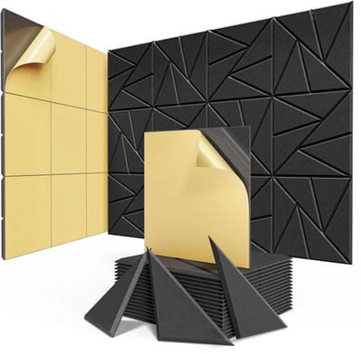Geluidsabsorberende panelen - Geluidsisolerend schuimbord - Zware polyestervezel met hoge dichtheid - 12-pack - 30*30cm - zelfklevend - Afneembaar - vorm kan worden aangepast - Geluidsisolatie - zwart - Geschikt voor thuis, studio en opnamestudio