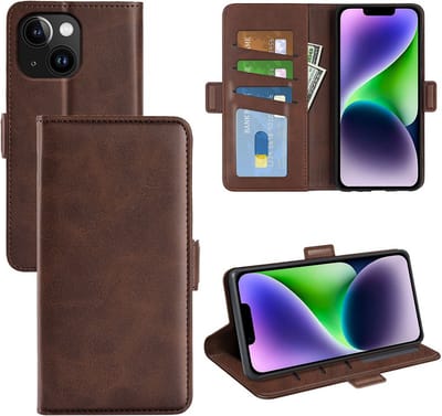 MobyDefend Hoesje - Geschikt voor iPhone 15 - Luxe Wallet Book Case (Sluiting Zijkant) - Bruin