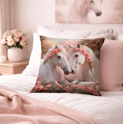 Rose Meadow Collection Kussenhoes - Wit Paard - 45x45 cm