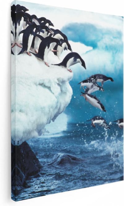 Artaza Canvas Schilderij Vogels - 30x40 cm - Klein - Muurdecoratie Pinguïns - Wanddecoratie Winter - Kamer Accessoires Dieren
