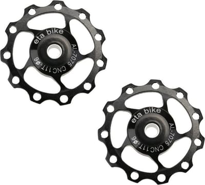 set CNC Aluminium derailleurwieltjes met kogellager - T11 - 7075 Alu - 2 stuks - Zwart