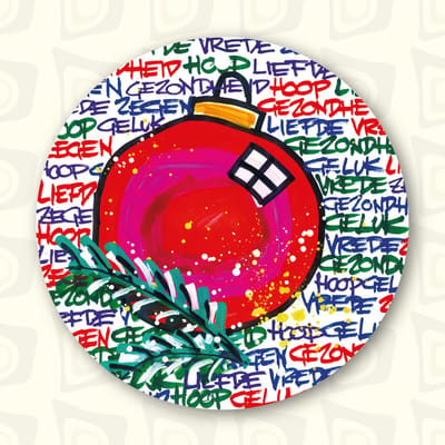 LUXE KERSTKAARTEN / NIEUWJAARSKAARTEN, ROND, INCL. BOORGAT, LEUK VOOR BIJV. IN DE KERSTBOOM, set van 2x 6 stuks, enkele kaarten met envelop