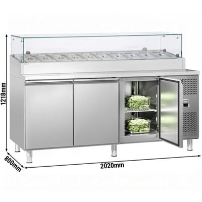 GGM Gastro Zubereitungstisch ECO - 2020mm - 3 Türen - mit Glasaufsatz - für 10x GN 1/3