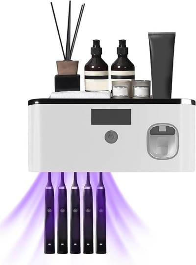UV Tandenborstel Sterilisator met Tandenborstelhouder en Tandpastadispenser - Elektrisch, Oplaadbaar, Droog, Geschikt voor 5 Tandenborstels