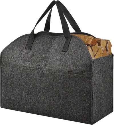 Vilten mand - Opbergtas - Haardhout opslag - Met handgrepen - 56 x 25 x 43 cm - Grijs