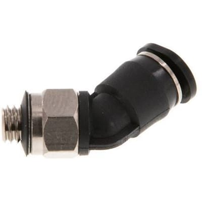 4mm x M 5 45 graden L-verbinding Messing/PBT Insteekfitting Buitendraad Compact Ontwerp NBR