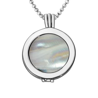 Quiges - Munthouder met Ketting en Munt 25mm Schelp Beige Mix - Zilverkleurig - EPRHZ013