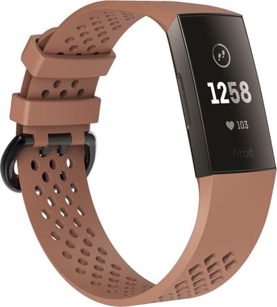 By Qubix - Compatible Fitbit bandje - geschikt voor Fitbit Charge 3 - Fitbit Charge 4 sport bandje - Maat: Large - Lichtbruin - Horlogeband - smartwatchbandje