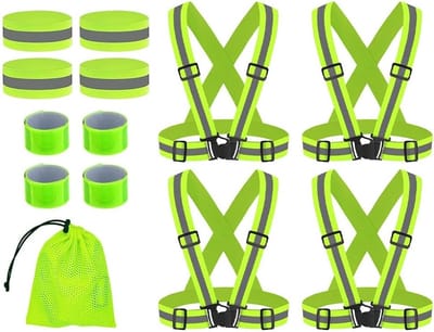 Set van 4 Reflecterende Veiligheidsvesten en Armbanden voor Extra Zichtbaarheid en Bescherming