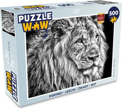 Puzzel Portret - Leeuw - Zwart - Wit - Legpuzzel - Puzzel 500 stukjes