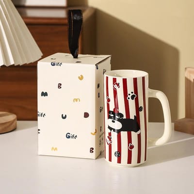 Schnauzer Keramische Waterbeker van Hoge Waarde Kinderdagcadeau Cartoon Mok Grote Capaciteit Rechte Beker Souvenir 401-500ml