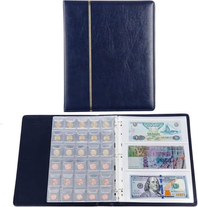 Coin Collector Album 150 Pockets - Leather Cover - Coin Storage - Commemorative Coin Money Penny Holders voor Collectors - Blauw